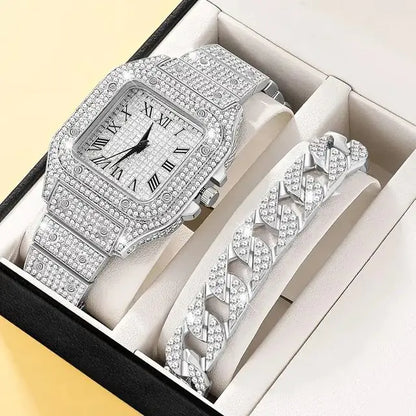 2Pcs Diamond Women’s Watch Set – Elegance in Every Detail