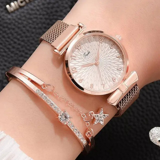 Chic Women's Magnetic Bracelet Watch &amp; Bracelet Set