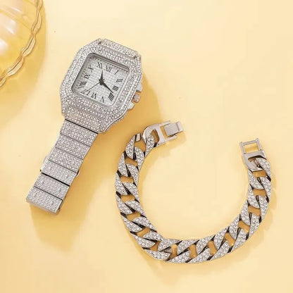 2Pcs Diamond Women’s Watch Set – Elegance in Every Detail