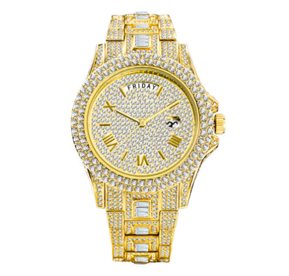 Masculino Luxury Diamond Gold Quartz Watch