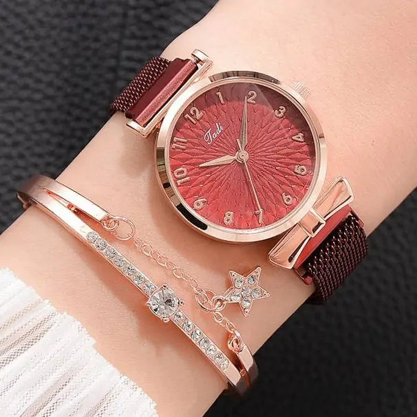 Chic Women's Magnetic Bracelet Watch &amp; Bracelet Set