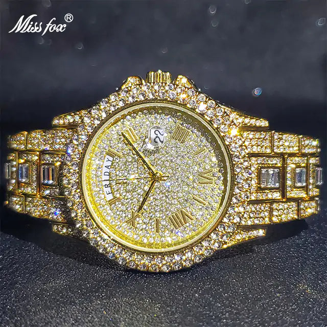 Masculino Luxury Diamond Gold Quartz Watch