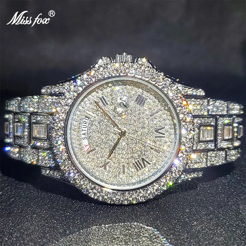 Masculino Luxury Diamond Gold Quartz Watch