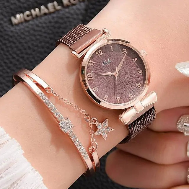 Chic Women's Magnetic Bracelet Watch &amp; Bracelet Set