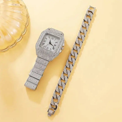 2Pcs Diamond Women’s Watch Set – Elegance in Every Detail