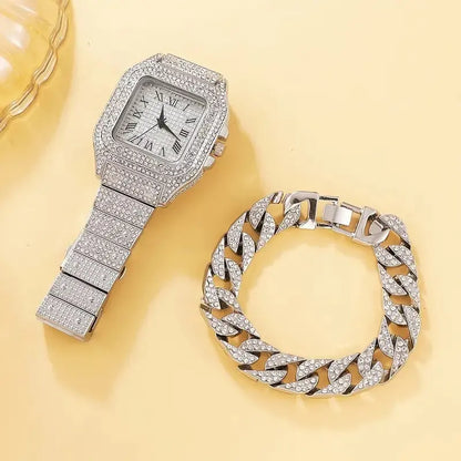 2Pcs Diamond Women’s Watch Set – Elegance in Every Detail