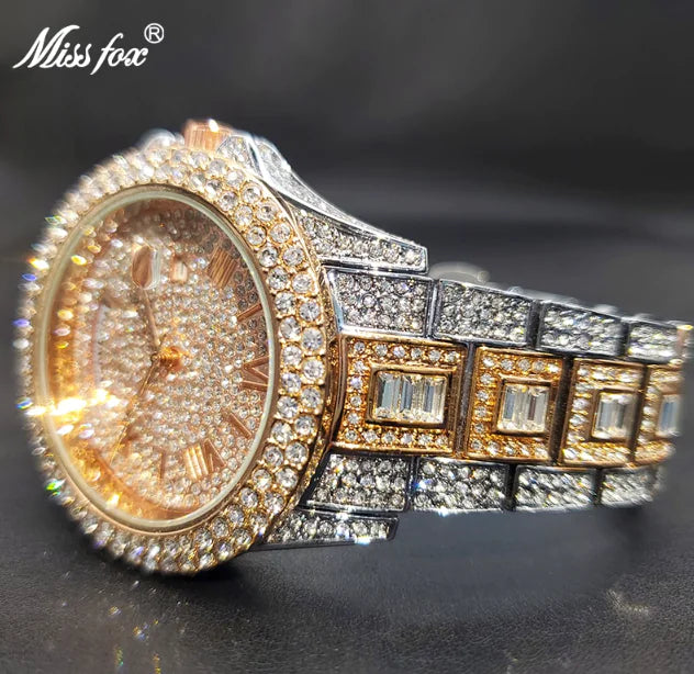 Masculino Luxury Diamond Gold Quartz Watch